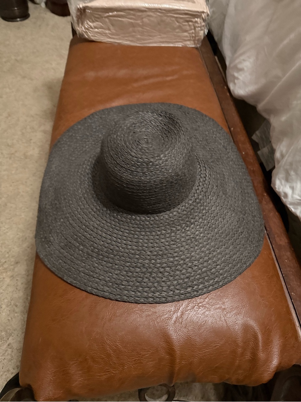 Zara Gray Woven Wide-Brim Straw Hat